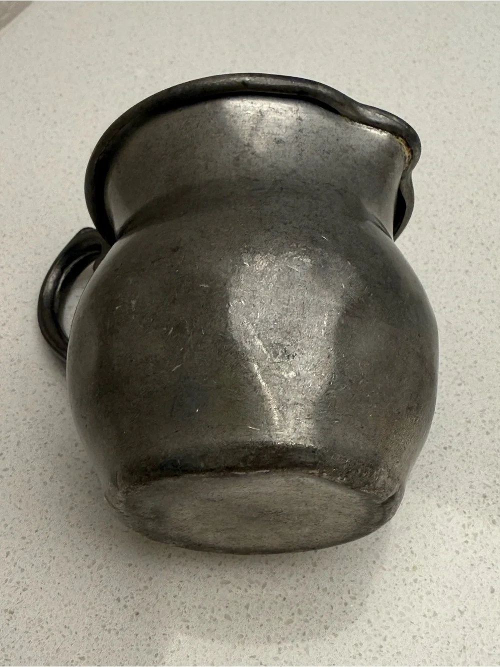 Vintage Pewter Creamer Pitcher Colonial Style Scroll Handle